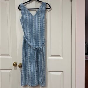 Ann Taylor Teal and White Patterned Midi Dress